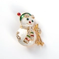 Kerstbroche in de vorm van een skiënde sneeuwman met emaille en glanzende strasstenen - 2074 Skiënde Sneeuwpop