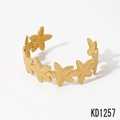 Minimalist gold plated stainless steel starfish open cuff bracelet with beaded texture - Gold Starfish Bangle (KD1257)