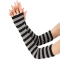 Long knitted arm warmers in black and grey stripes for a stylish winter look - Black + Light Grey Striped