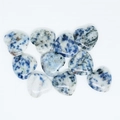 Polished 2cm heart-shaped stones with natural blue and white spotted mineral texture - Blue Spot Stone