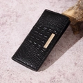 Elegant black crocodile texture women long wallet with luxury gold metal hardware - Black