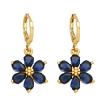 Elegante goldene Blumenohrringe mit tiefblauen Zirkoniasteinen und Klappverschluss - Blau