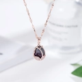 Rose gold tulip necklace with a purple waterdrop gemstone and micro-pave zircons - Purple Tulip (8820)