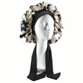 Adjustable leopard print satin sleep bonnet with wide black elastic straps for hair care - Beige Floral