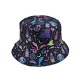 Cappello a secchiello gotico con stampa di pipistrelli viola e simboli neri - Stile 2 (Fantasy Gotico)