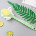 Long-handle bath brush in light green with soft yellow bristles and white mesh sponge - 2-in-1 Bath Brush / Green
