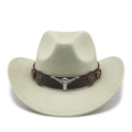 Détail d'un chapeau de cow-boy avec bande en cuir marron et emblème de tête de taureau argent - M (56-59cm) / Vert menthe