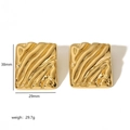 18k gold plated wave textured square stud earrings, size 38mm x 29mm, weight 29.7g - 18K Gold / Gold Style (TE6631-G)