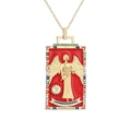 Golden Tarot Temperance pendant necklace with red enamel and colorful zirconia stones - Temperance-Red
