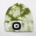 Green and white tie-dye knitted beanie with integrated LED light for outdoor activities - 4-LED Style / Heather Green