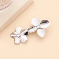 Pinza para el pelo con flor plateada barroca y pedrería para peinados de novia - Flor Doble Con Diamantes De Imitación / Plateado