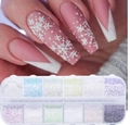 12-grid nail art glitter set featuring pink winter snowflake patterns and fine nail sequins - 12 Grids Winter Snowflake Sequins & Glitter (TY)