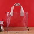Transparent PVC gift bag with pink woven handles, size 25x23x14cm for birthdays - Large Pink Transparent / Without Bow