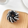 Détails de la pince à cheveux nid d'oiseau avec strass brillants et perles nacrées - Perle Multicolore + Strass (Noir)