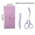 Purple eyebrow grooming set including folding razor, scissors with comb, and storage case - Eyebrow Scissors + Razor 2pcs Set / Purple