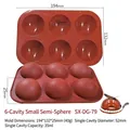 Red-brown 6-cavity semi-sphere silicone mold for chocolate, 194x132x25mm size - 6 Cavity Small Semi-Sphere