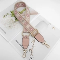 Adjustable pink floral embroidery canvas bag strap with gold metal hooks and leather trim - Pink Style 2 with Pink Leather