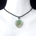Natural green translucent heart gemstone pendant necklace with black braided cord - Fluorite