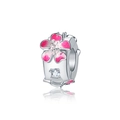 Pink enamel flower charm with white gradient and clear cubic zirconia on silver base - Gradient Enamel Flower