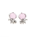 Detailed view of astronaut earrings with pink opal and zircon pavé in 925 silver - Astronaut Style (EH00641) / Silver