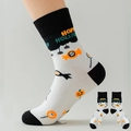Weiße Halloween Socken mit Kürbis und Totenkopf Mustern und Happy Halloween Stickerei - Einheitsgröße 37-46 / Nr.04 Weißer Halloween-Mix