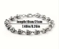 Punk men's skull link bracelet in polished silver metal with length options 19cm and 21cm - Skull Bracelet (Silver/21cm) / Silver