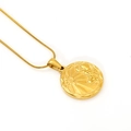 Retro golden zodiac pendant necklace with engraved sun rays and sleek snake chain - Aquarius