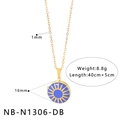 Détail du collier médaillon doré avec pendentif 16mm et longueur de chaîne réglable 40+5cm - Pendentif Rayon de Soleil Bleu Foncé (NB-N1306-DB)