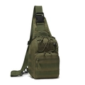 Detail view of army green tactical chest bag with MOLLE webbing and durable buckles - Army Green