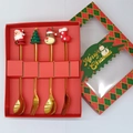 Golden stainless steel Christmas cutlery set with 4 pieces in a festive red gift box - Gold - Figure A Spoon & Fork 4pcs Xmas Red Box