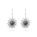Silver daisy flower drop earrings with detailed enamel petals and hook fastening - Silver Daisy Flower Style (M-010)