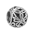 Vintage silver hollow charm bead with flower engraving for DIY jewelry making - Floral Pattern Hollow Round Bead (L0121039-12)