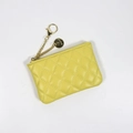 Lemon yellow quilted leather coin purse with elegant gold zipper and metal chain - Yellow