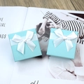 Pair of Tiffany blue jewelry boxes with white satin bow decoration on textured surface - 7*7*3.5cm / Light Blue Box White Bow