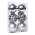 Set di 6 palline di Natale argento con finiture glitterate, lucide e opache - Argento (cavo) / 6 Cm 6 Pezzi