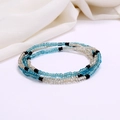 Detail of bohemian multilayer beaded bracelet with blue and black beads on silk - #26(Blue Black Transparent)