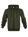 Close-up of olive green waffle fabric texture on men's thermal hooded jacket with zipper - Army Green