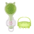 Green pet grooming kit with cat-ear handle brush and massage comb for hair care - Fresh Green Set (Cushion Brush + Scalp Brush)