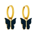 Élégantes boucles d'oreilles papillon dorées avec détails noirs sur fond blanc - Coquille Noire Dorée (G608)
