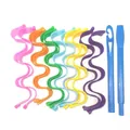 30cm heatless spiral hair rollers set with colorful nylon curls and blue styling hook tool - 6 Colors 12Pcs