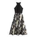 Elegante mouwloze halterjurk met zwart geplooid lijfje en bloemenprint rok - XS / Zwart