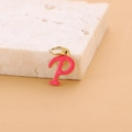 Pink enamel letter P pendant with gold finish plating for DIY jewelry making - Enamel Letter-P