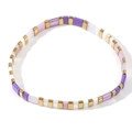 Bohemian Tila bead bracelet featuring purple, white, and pink tiles with gold accents - Purple Pink White Gold