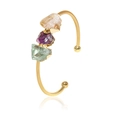 Gold open cuff bangle with raw amethyst and natural rough citrine stones - Citrine Amethyst Fluorite Bangle