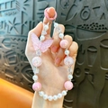 Delicate and cute pink luminous butterfly beaded phone lanyard and keychain bag charm - Butterfly Beaded Phone Chain / Pink