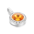 Exaggerated silver pendant with large round yellow gemstone and pavé diamond halo - Orange Yellow Gem Style (KP100742-K)