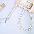 Adjustable white braided PU leather phone lanyard with silver metal lobster clasp and connector - White