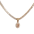 Vintage 18k gold plated necklace with oval champagne zircon pendant and tennis chain - Brown