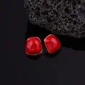 French style red enamel earrings with irregular geometric shape and gold trim - Red Irregular Geometric Style (EH0154)