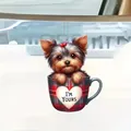 Cute Yorkshire Terrier in a red plaid mug acrylic pendant for car and home decor - 26-Yorkie in Mug